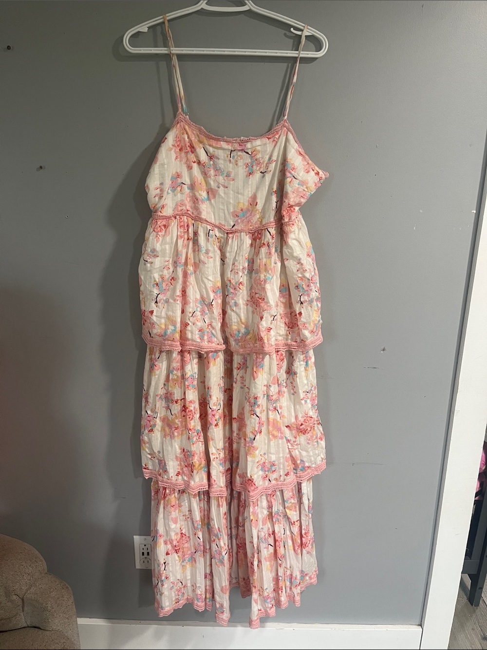 Woman’s Caroline Constas Pink Floral Tiered Maxi Dress XL